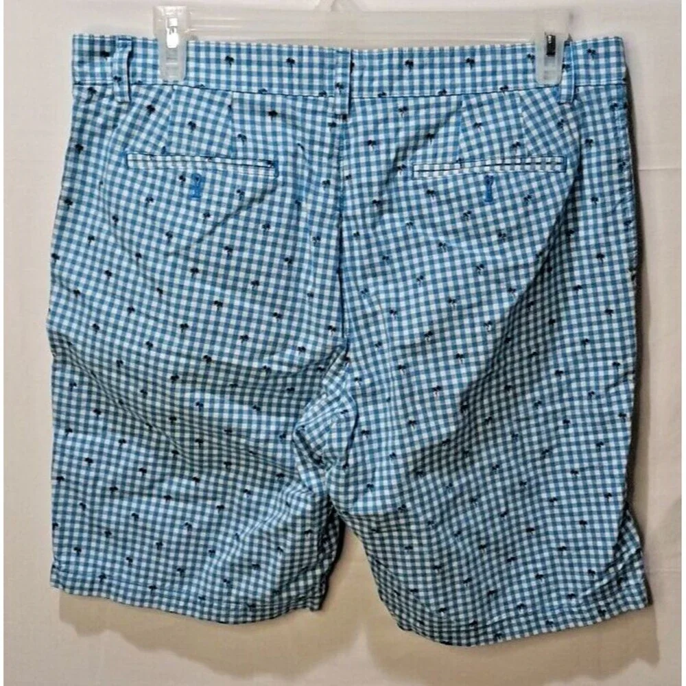Banana Republic Blue White Checkered Bermuda Shorts with Palm Trees Size 36